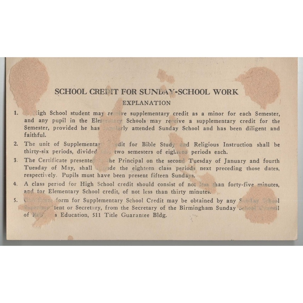 1954 Birmingham Public Schools Bible Study Certificate Valley Christian Church - Picture 2 of 2